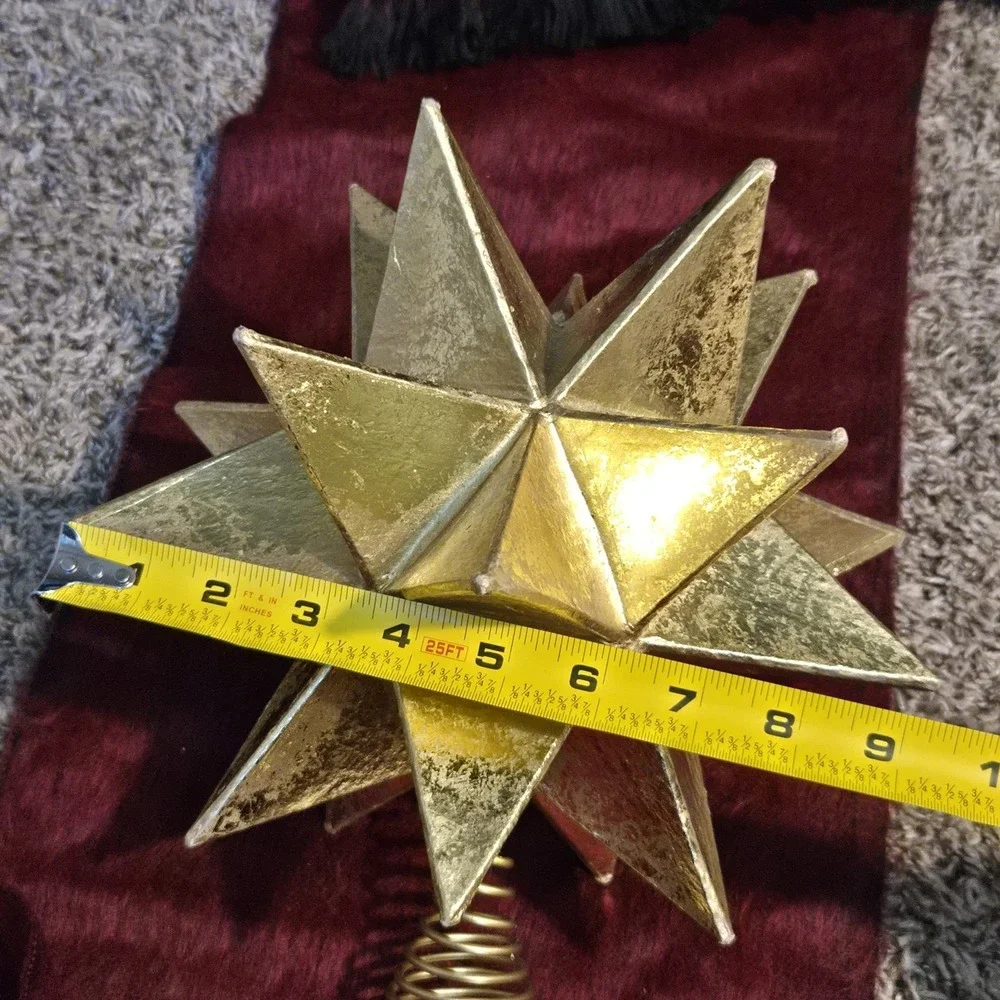 Vintage Gold Moravian Star Christmas Tree Topper Metal Spring 3D 9